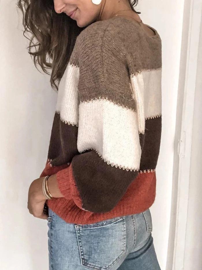 Suéter de Mujer de Mezcla de Lana con Cuello Redondo y Manga Larga