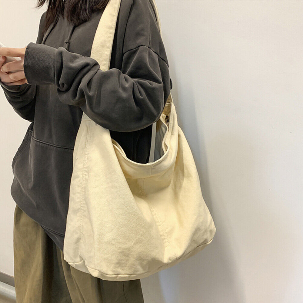 Bolso de Lona Oversize para Mujer Bolso de Hombro Grande con Cierre de Cremallera