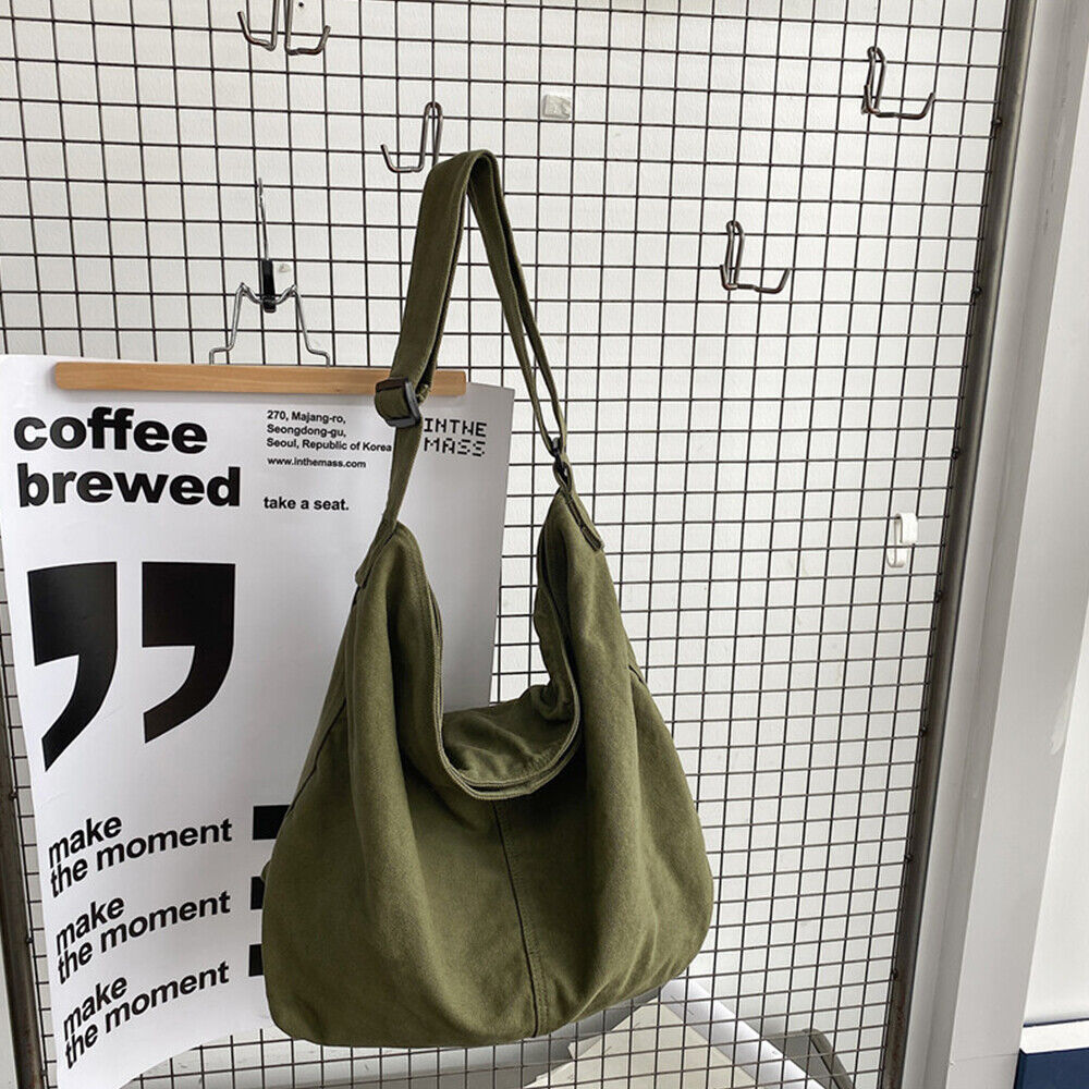 Bolso de Lona Oversize para Mujer Bolso de Hombro Grande con Cierre de Cremallera