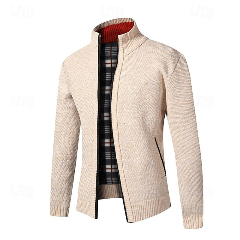 Cárdigan de Hombre con Cremallera y Cuello Alto de Corte Regular