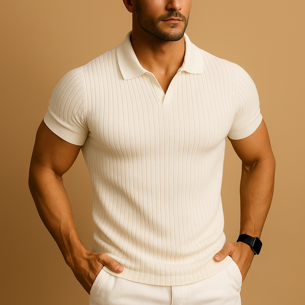 Camiseta Tipo Polo de Punto para Hombre de Algodón y Poliéster con Cuello Vuelto