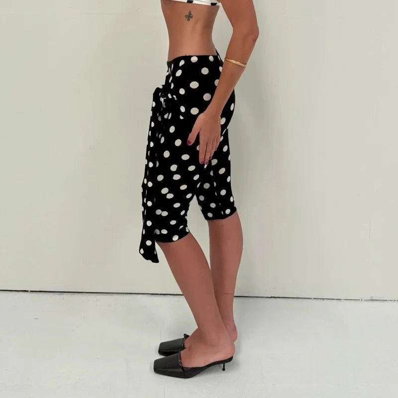 Pantalones Capri de Mujer con Estampado de Lunares y Talle Alto Elástico
