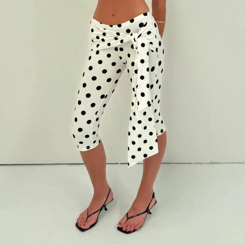 Pantalones Capri de Mujer con Estampado de Lunares y Talle Alto Elástico
