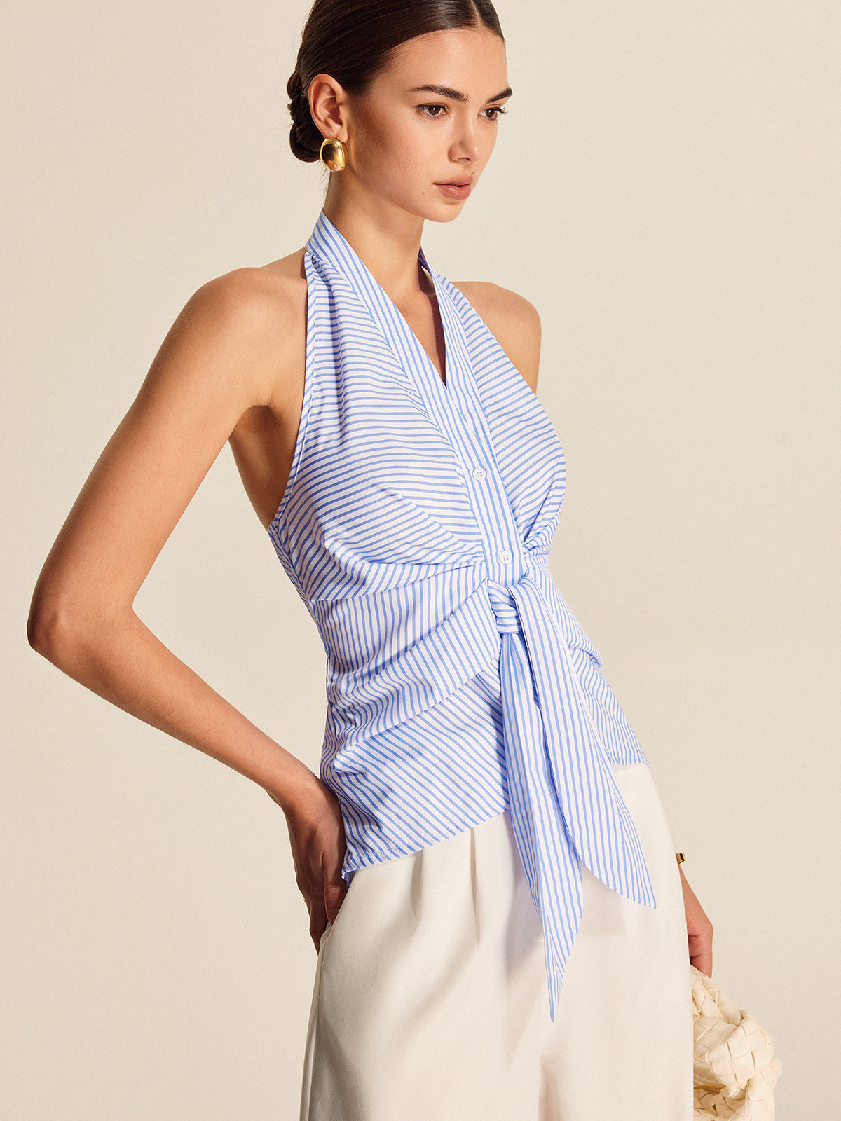 Top halter mujer con lazada | blusa sin mangas para oficina