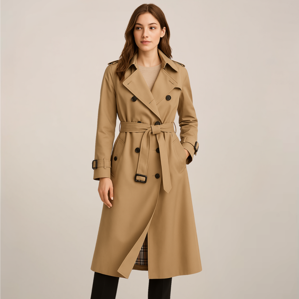 Trench para Mujer con Cierre Cruzado y Cinturón con Solapas Estructuradas