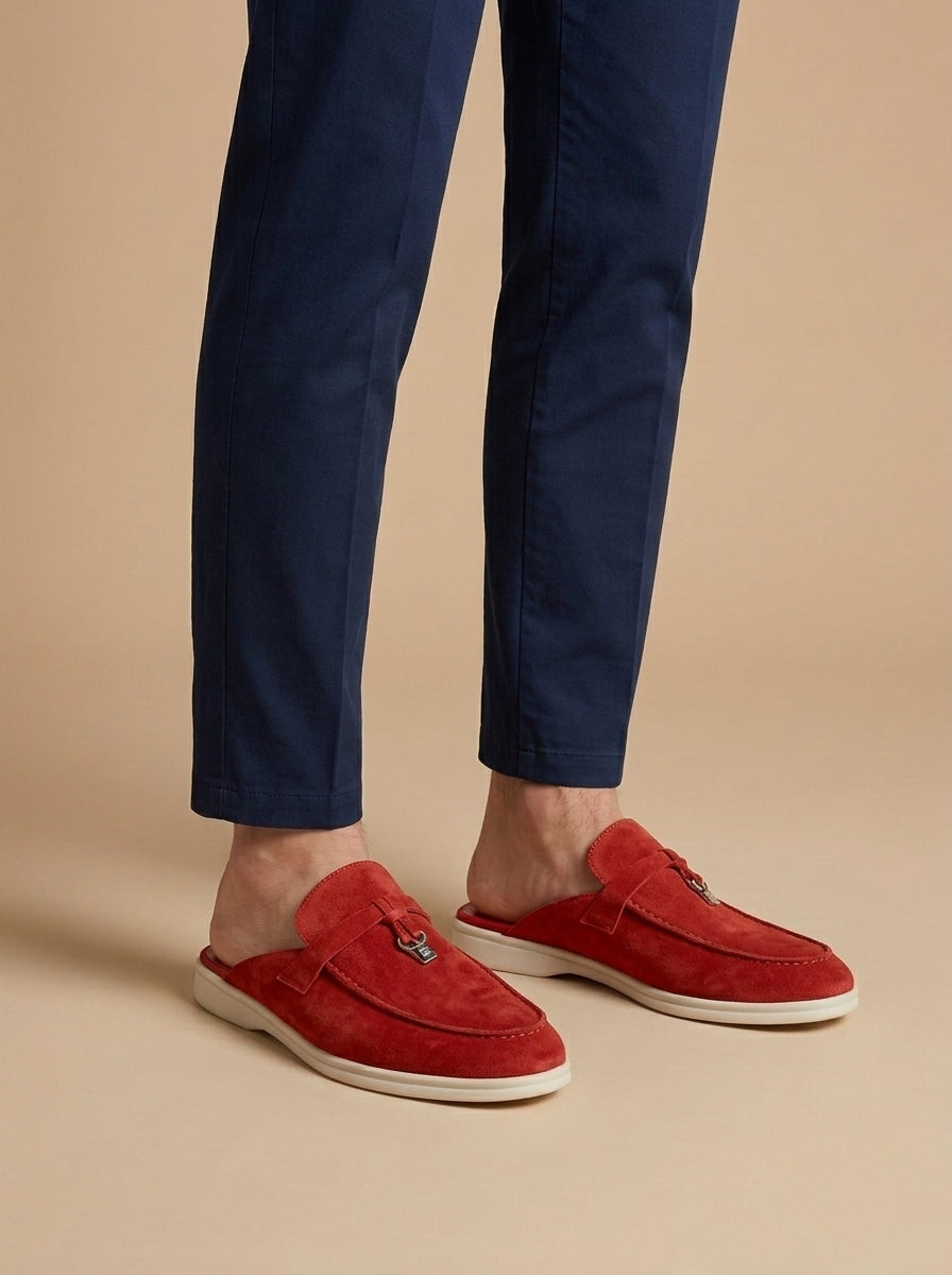 Mocasines de ante para hombre - zuecos abiertos con detalle de metal - informal