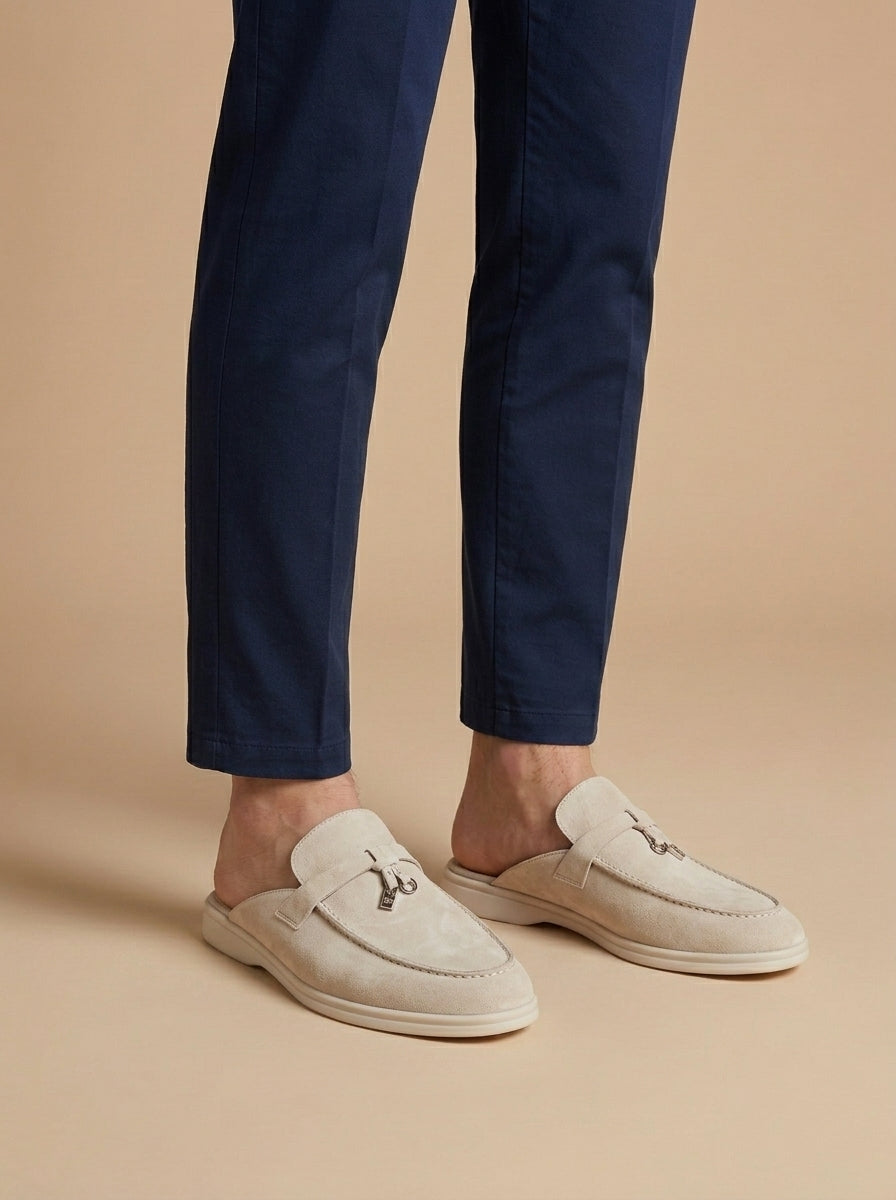 Mocasines de ante para hombre - zuecos abiertos con detalle de metal - informal