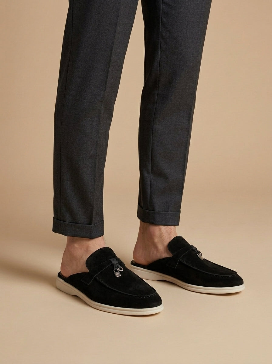 Mocasines de ante para hombre - zuecos abiertos con detalle de metal - informal