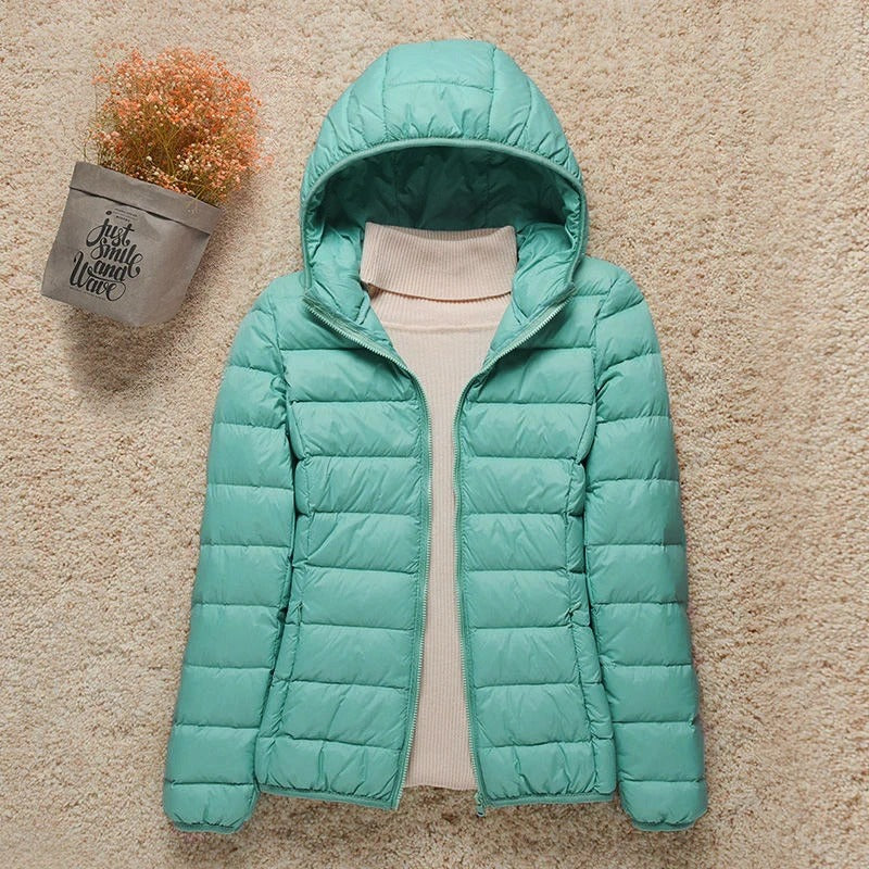Chaqueta Acolchada Ligera de Poliéster para Mujer con Capucha Plegable