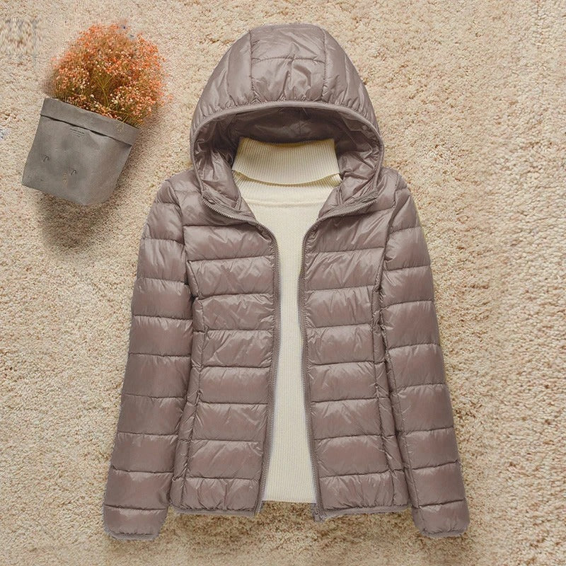 Chaqueta Acolchada Ligera de Poliéster para Mujer con Capucha Plegable