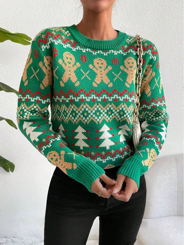 Women's Jacquard Sweater with Crew Neck and Regular-Fit Long Sleeves