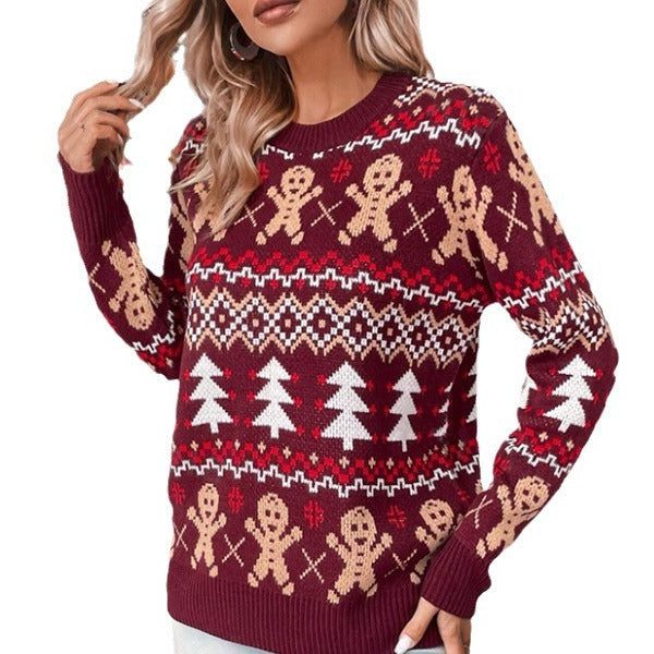Women's Jacquard Sweater with Crew Neck and Regular-Fit Long Sleeves