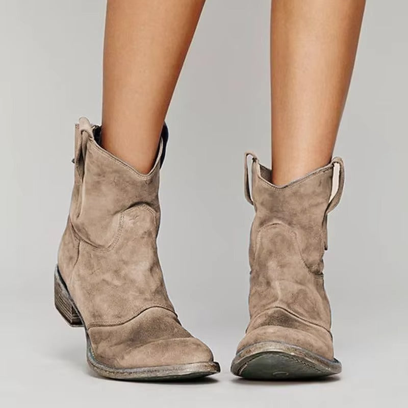 Botines de Mujer con Tacón Ancho y Puntera Redonda de Estilo Western