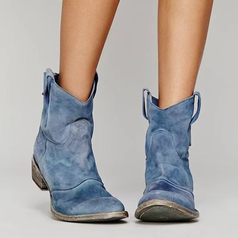 Botines de Mujer con Tacón Ancho y Puntera Redonda de Estilo Western