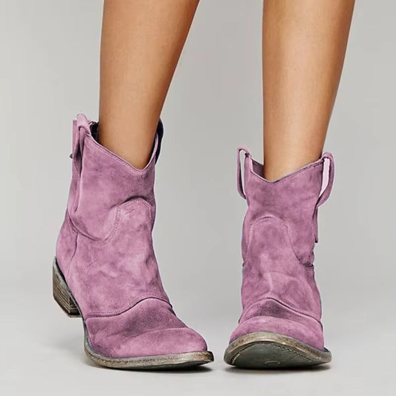 Botines de Mujer con Tacón Ancho y Puntera Redonda de Estilo Western