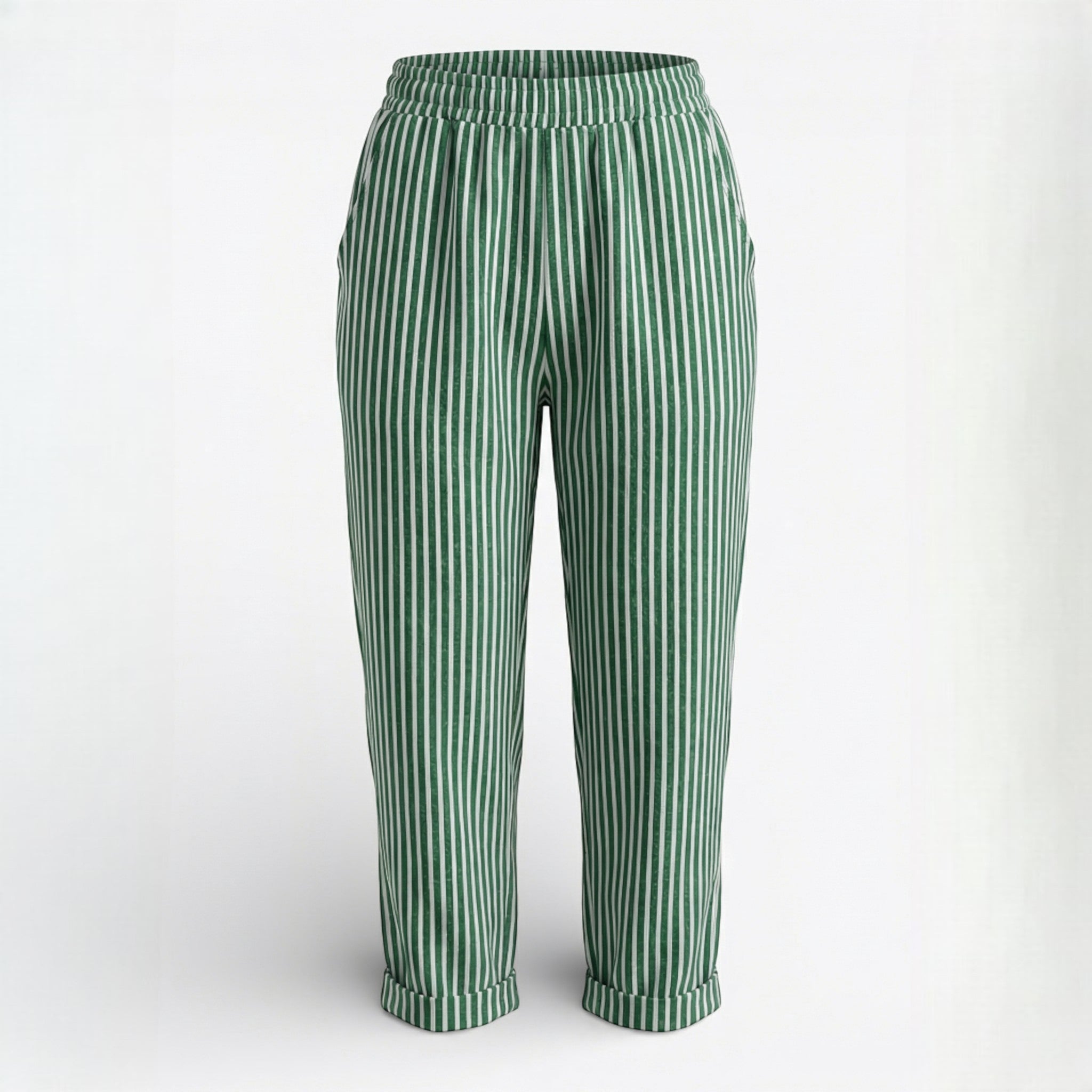 Pantalones Capri de Pernera Ancha con Rayas Verticales y Talle Alto para Mujer