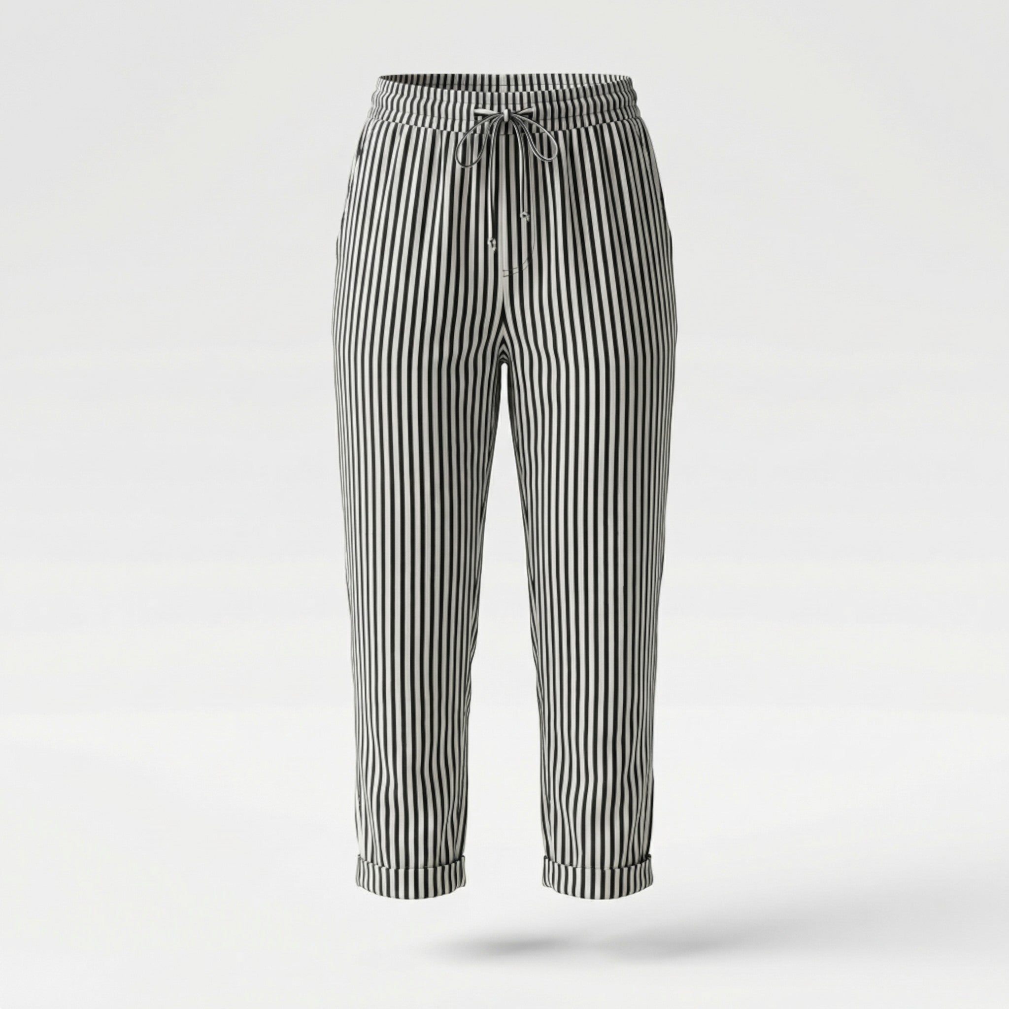 Pantalones Capri de Pernera Ancha con Rayas Verticales y Talle Alto para Mujer