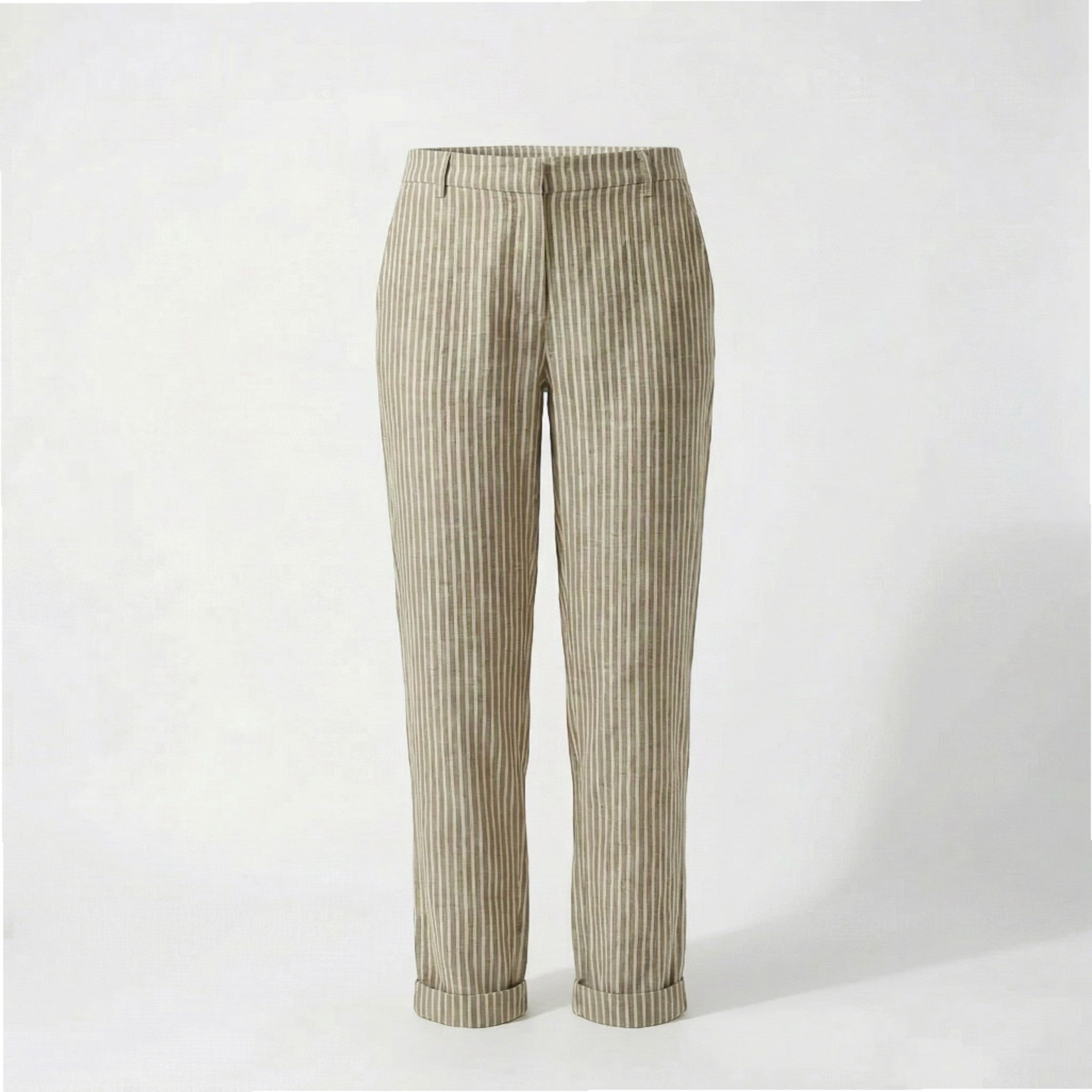 Pantalones Capri de Pernera Ancha con Rayas Verticales y Talle Alto para Mujer
