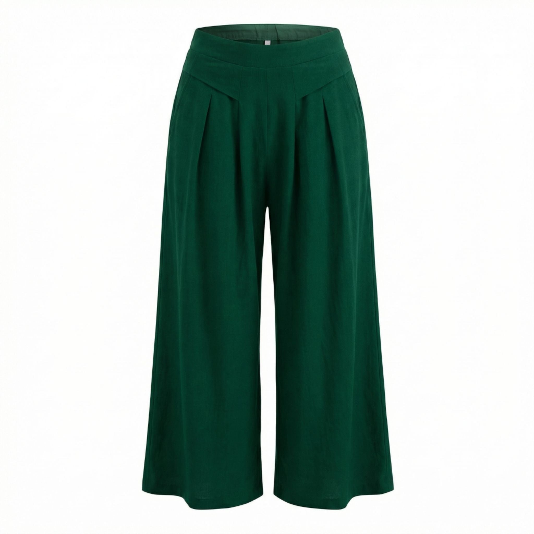 Pantalones de Mujer de Pierna Ancha con Pinzas Delanteras y Bolsillos