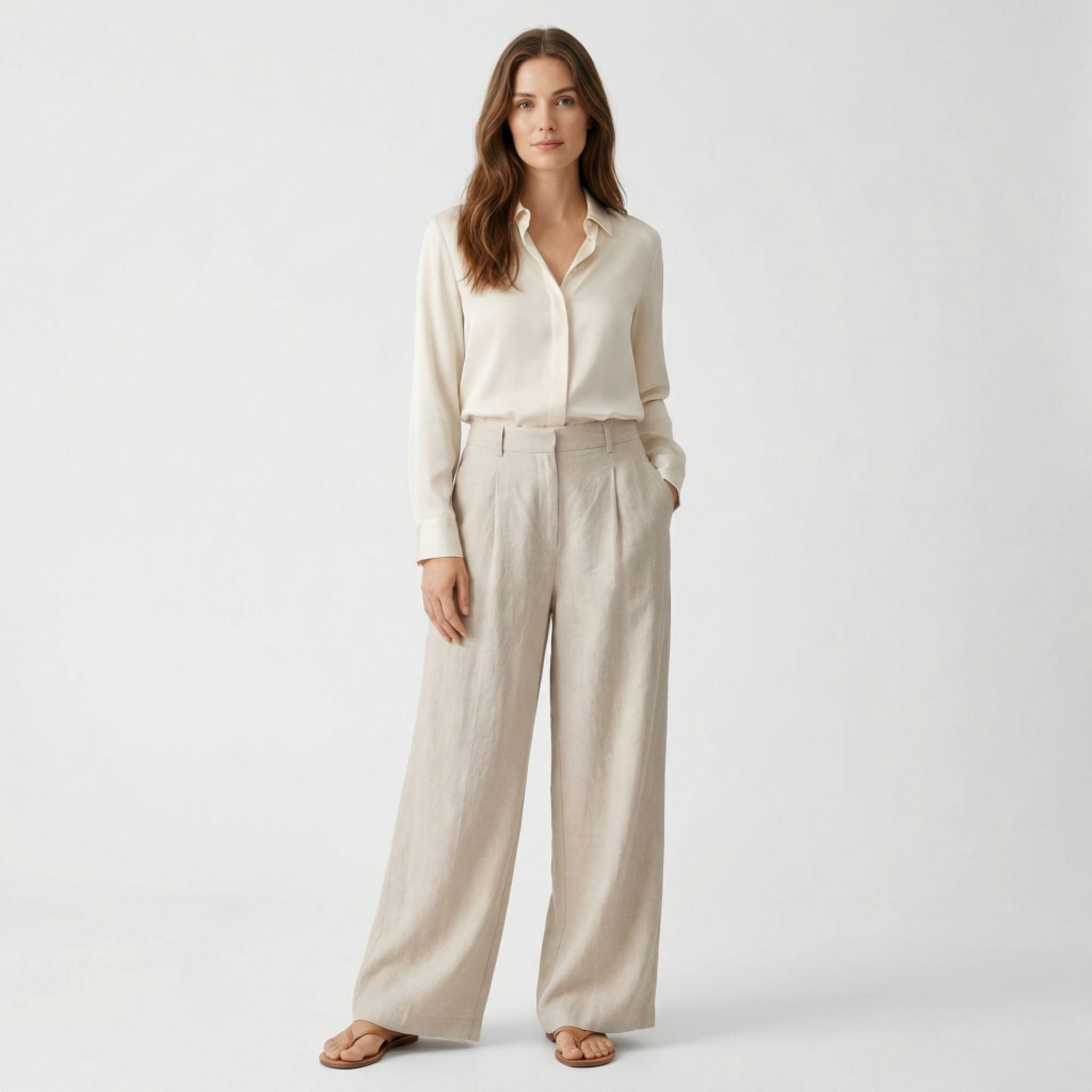 Pantalones de Mujer de Pierna Ancha con Pinzas Delanteras y Bolsillos
