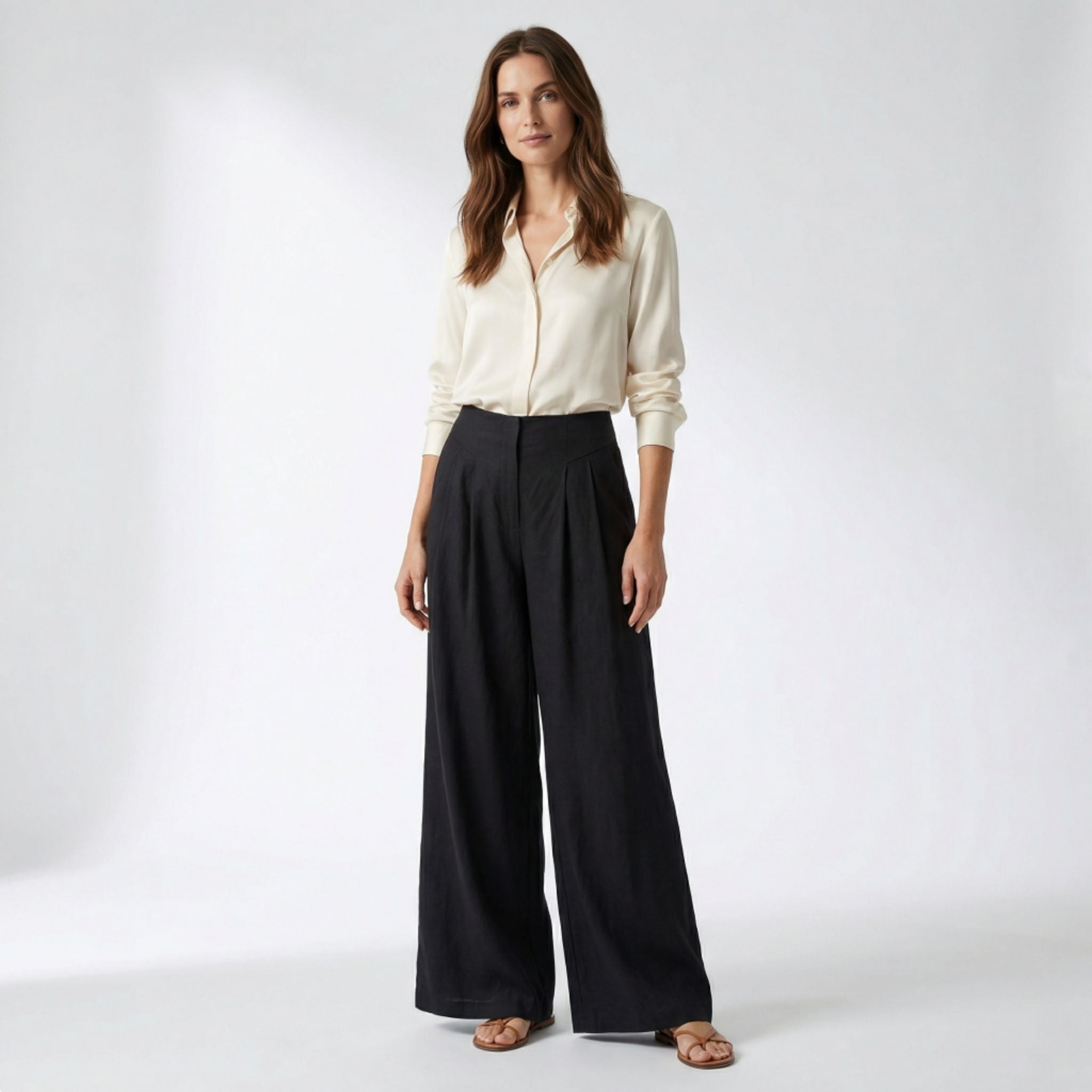 Pantalones de Mujer de Pierna Ancha con Pinzas Delanteras y Bolsillos