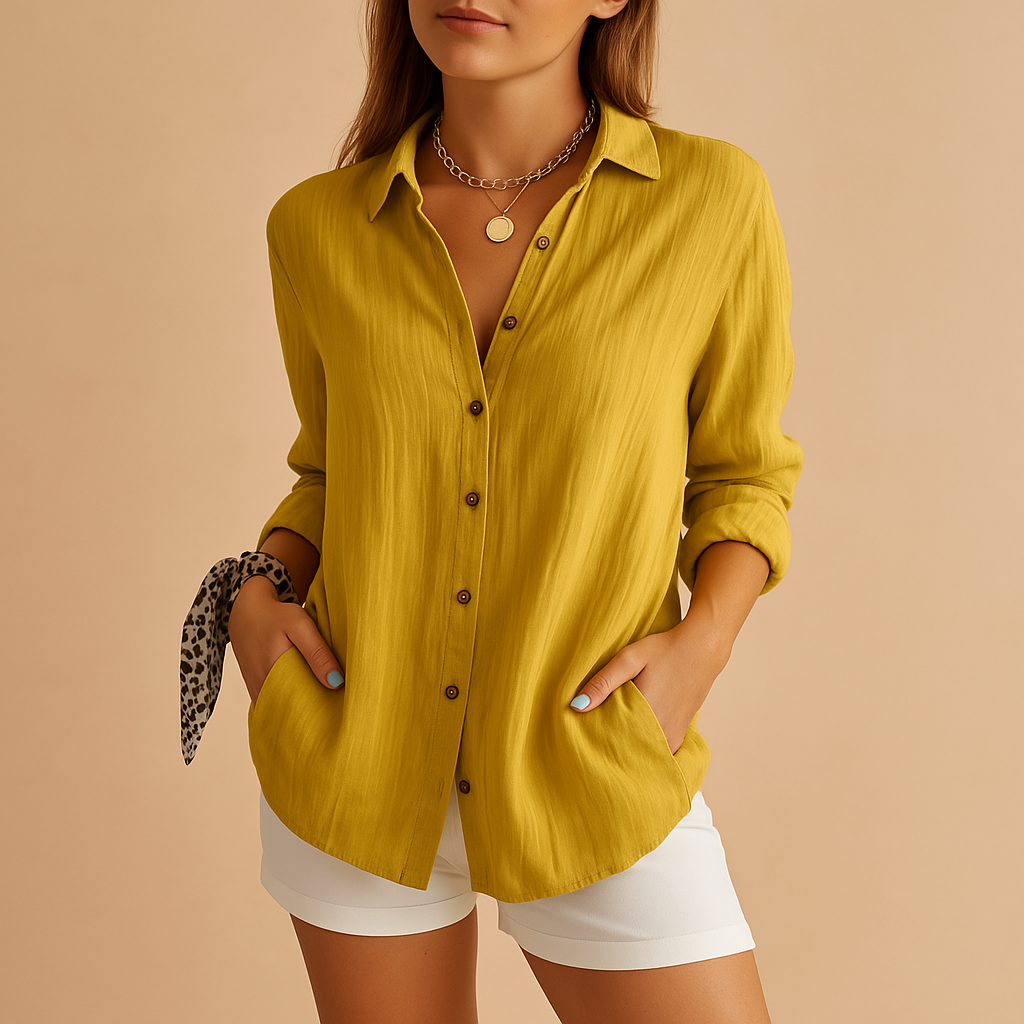 Blusa de manga larga para mujer - corte relajado con botones - oficina
