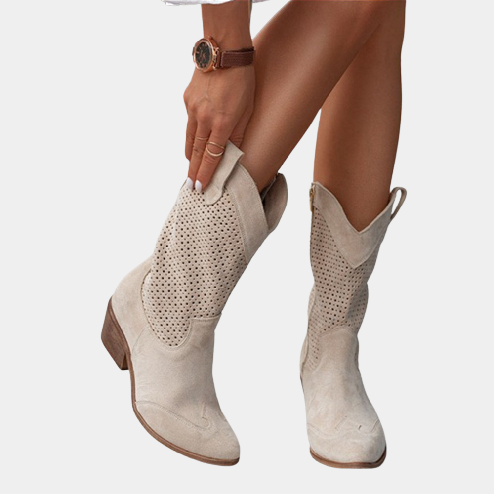 Botas cowboy mujer — cuero — perforadas media caña — diario