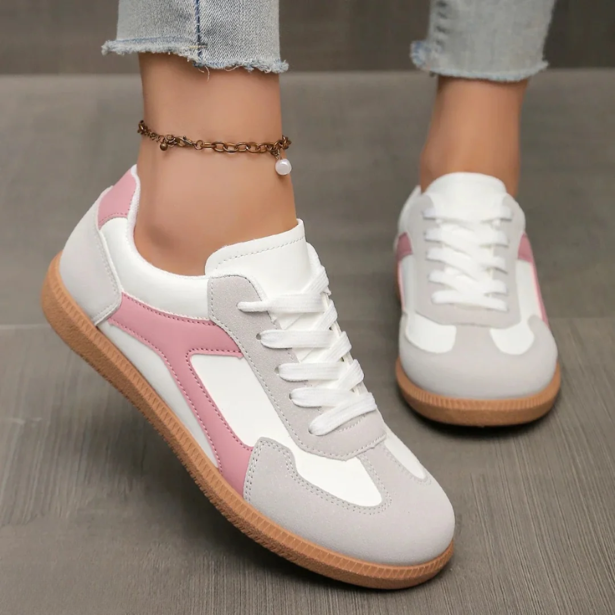 Zapatillas de deporte para mujer - diseño de paneles con cordones - paseos