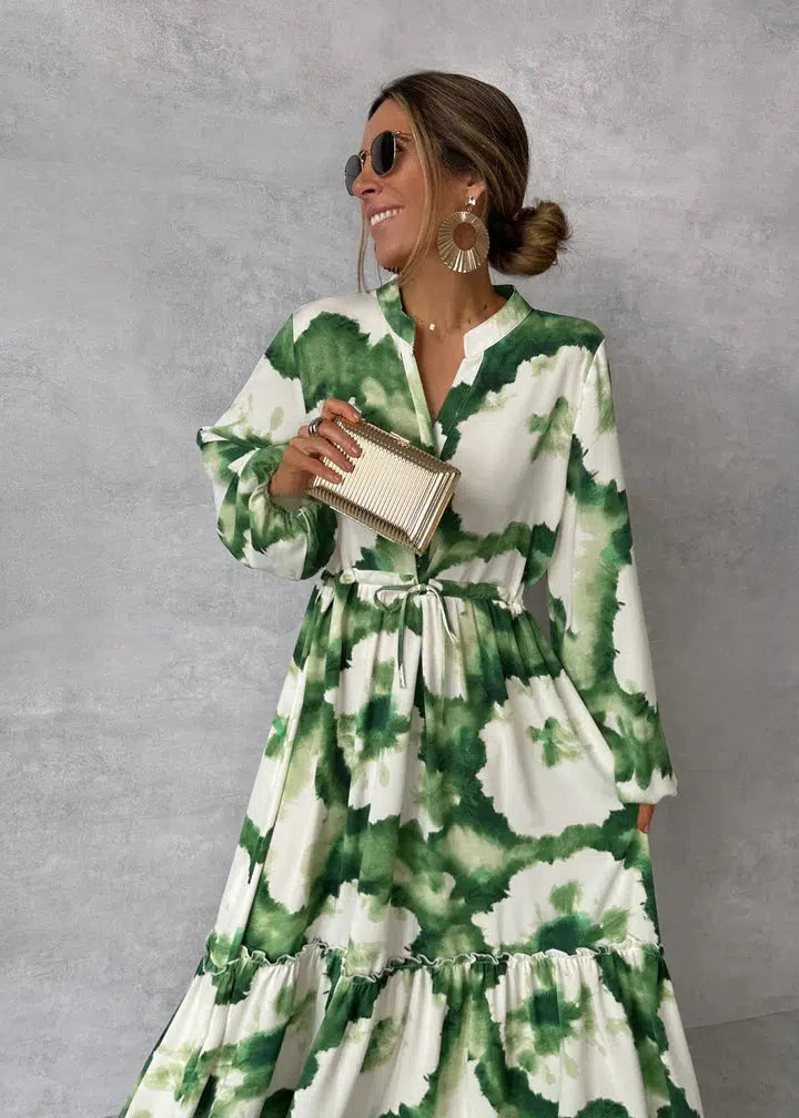 Vestido largo con lazo | vestido de manga larga para eventos