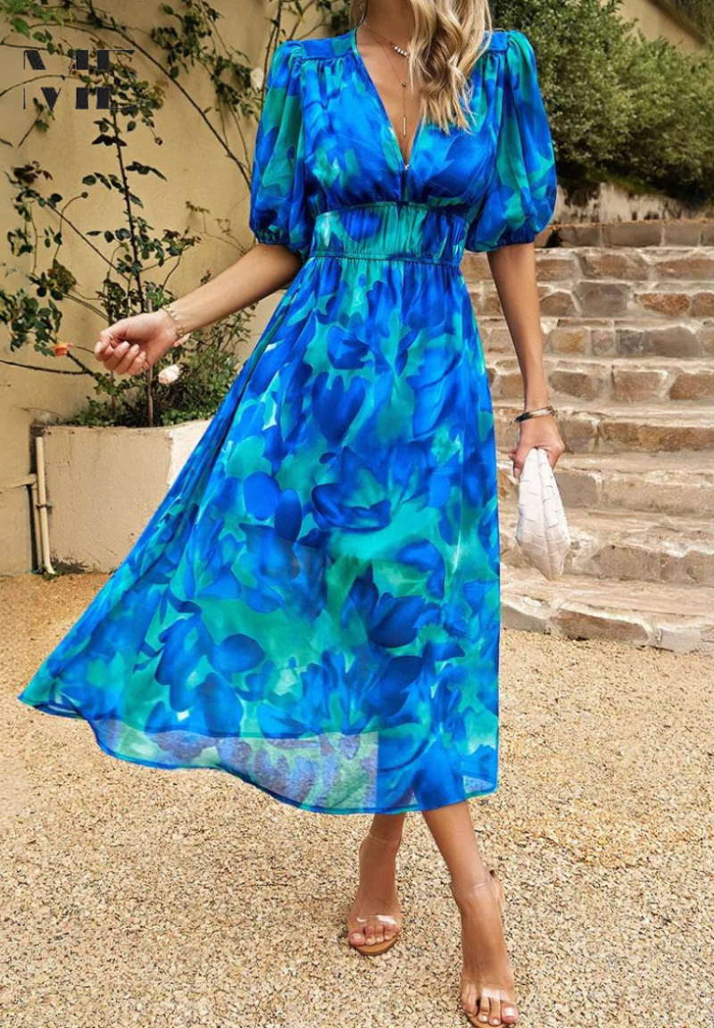 Vestido midi para mujer - falda evasé con escote en V - casual