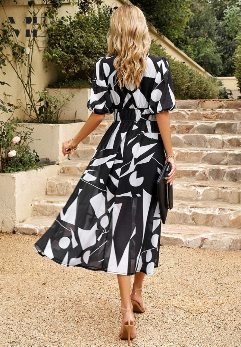 Vestido midi para mujer - falda evasé con escote en V - casual