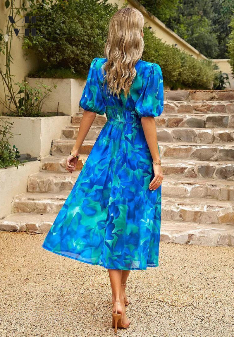 Vestido midi para mujer - falda evasé con escote en V - casual