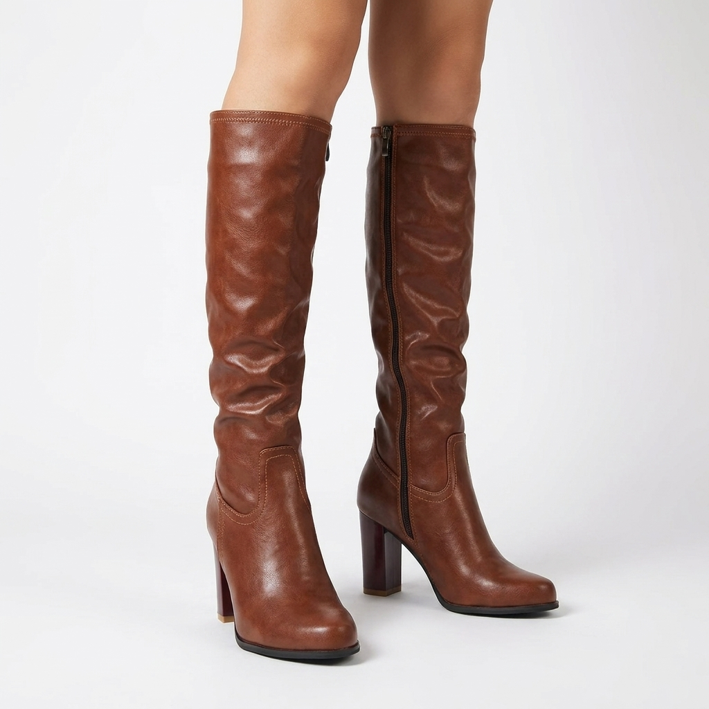 Botas Altas de Mujer con Cierre Lateral Tacón Ancho y Puntera Redonda