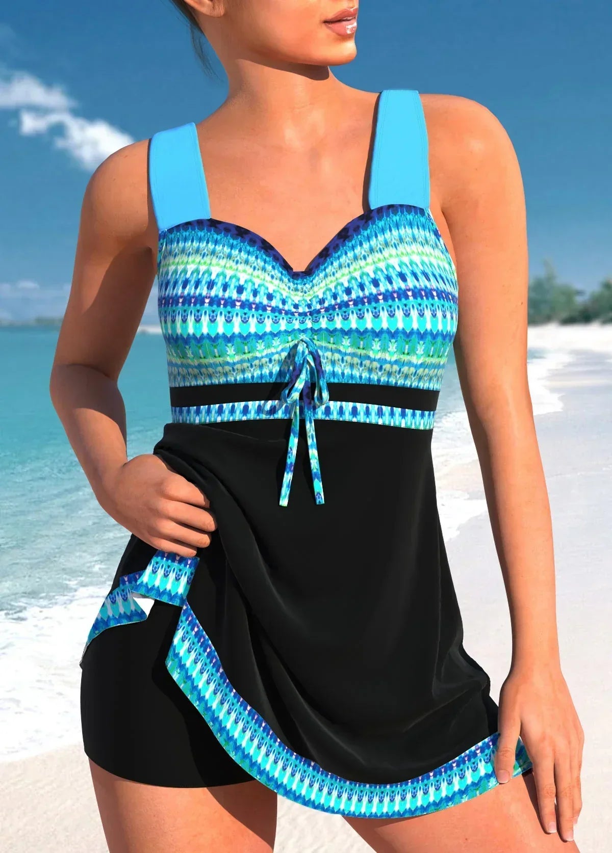 Conjunto de Tankini para Mujer con Falda de Estampado Gráfico y Tirantes Anchos