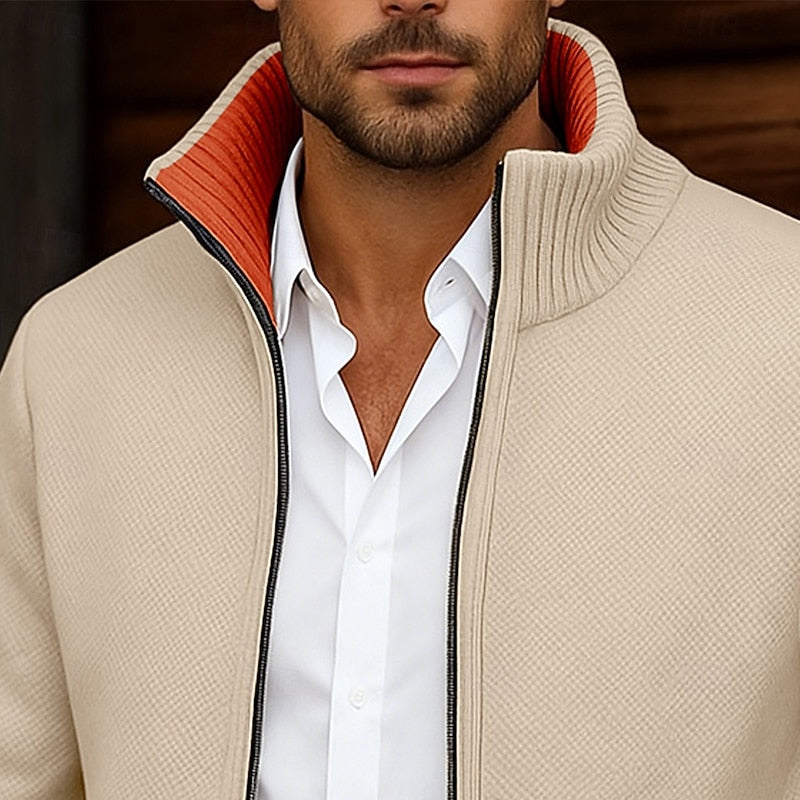 Cárdigan de Hombre con Cremallera y Cuello Alto de Corte Regular