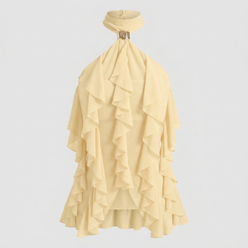 Top halter mujer con volantes | blusa sin mangas para eventos